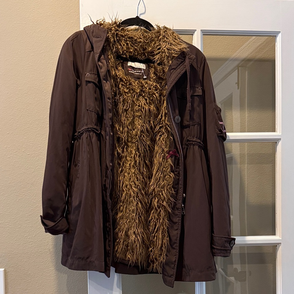 Odd Molly Brown Trench Coat with Faux Fur Lining